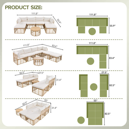 7-Piece All-Weather Rattan Outdoor Patio Sofa Set with Cushions and Coffee Table