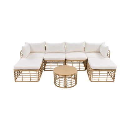 7-Piece All-Weather Rattan Outdoor Patio Sofa Set with Cushions and Coffee Table