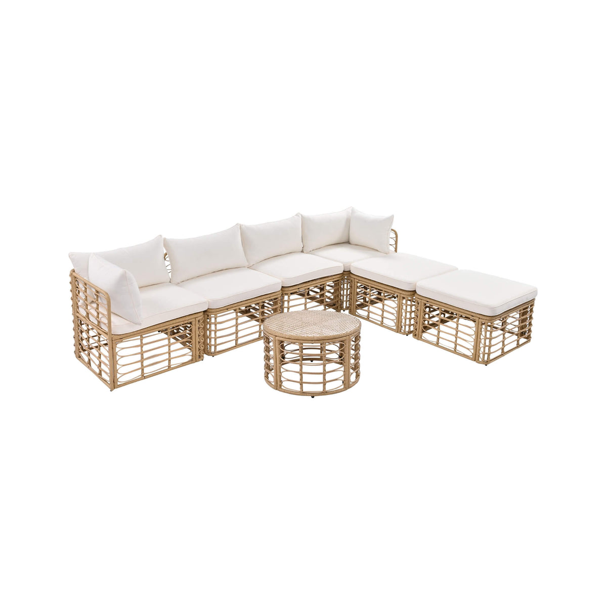 7-Piece All-Weather Rattan Outdoor Patio Sofa Set with Cushions and Coffee Table