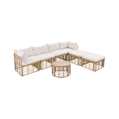 7-Piece All-Weather Rattan Outdoor Patio Sofa Set with Cushions and Coffee Table