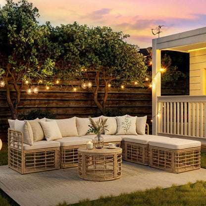 7-Piece All-Weather Rattan Outdoor Patio Sofa Set with Cushions and Coffee Table