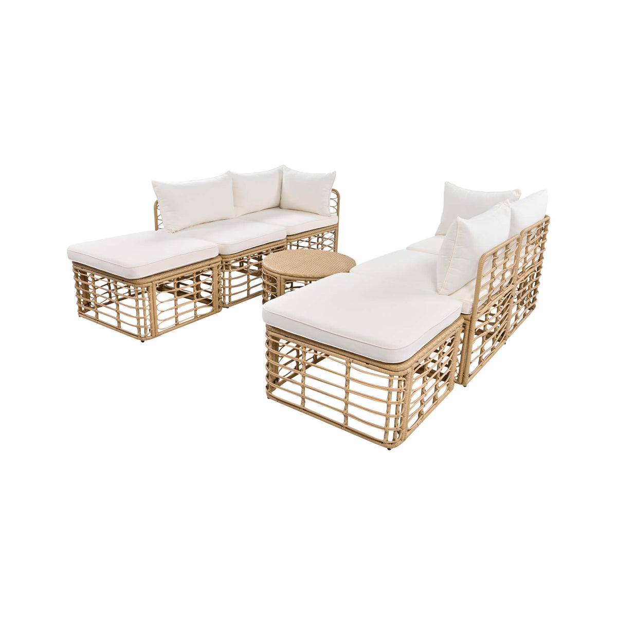 7-Piece All-Weather Rattan Outdoor Patio Sofa Set with Cushions and Coffee Table
