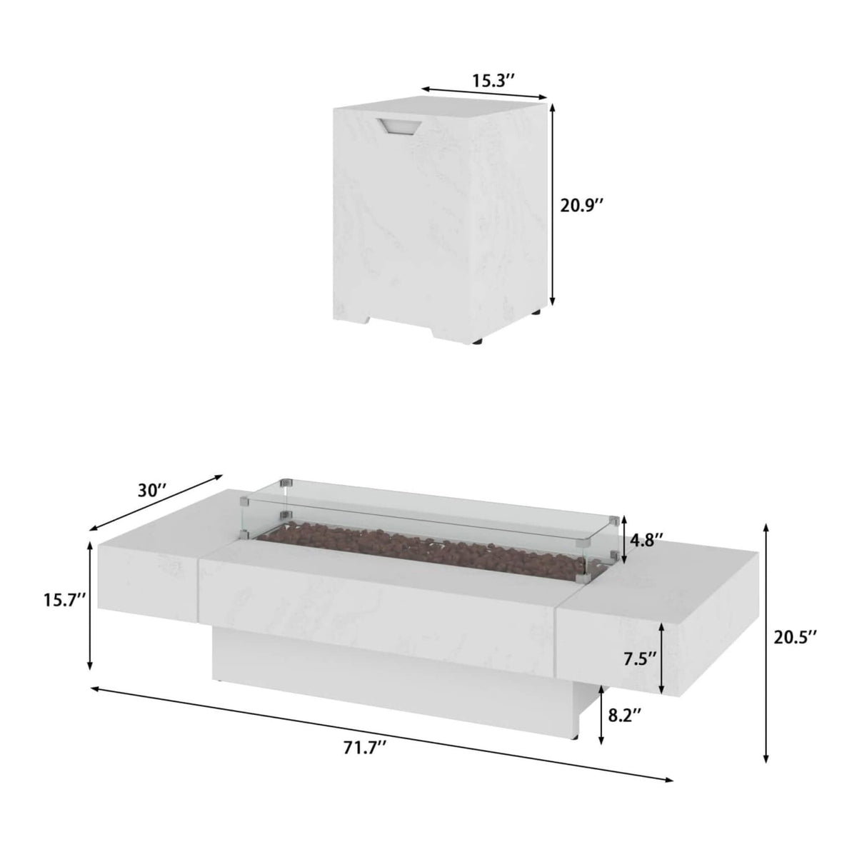 71" Outdoor Fire Pit Table with Wind Guard – 60,000 BTU, Rectangular Design