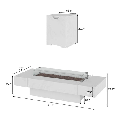 71" Outdoor Fire Pit Table with Wind Guard – 60,000 BTU, Rectangular Design