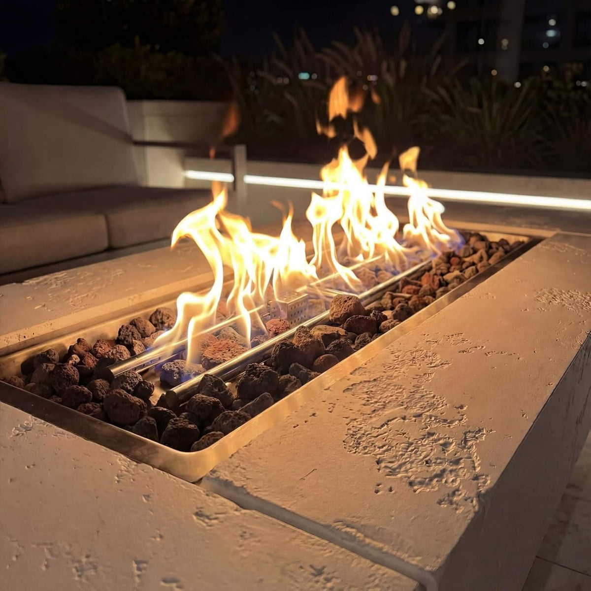 71" Outdoor Fire Pit Table with Wind Guard – 60,000 BTU, Rectangular Design