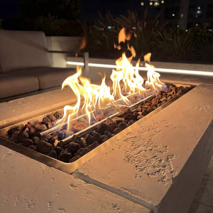 71" Outdoor Fire Pit Table with Wind Guard – 60,000 BTU, Rectangular Design