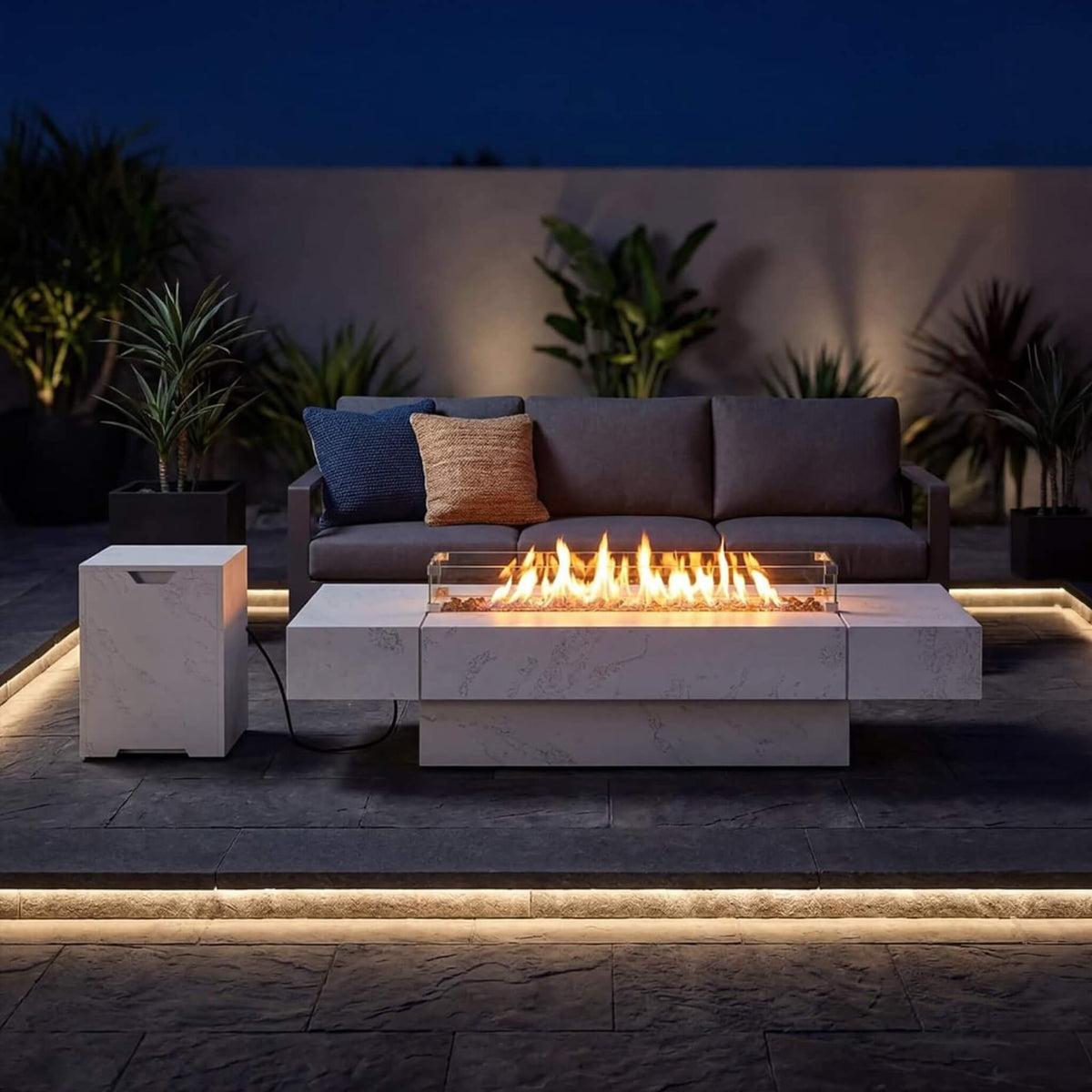71" Outdoor Fire Pit Table with Wind Guard – 60,000 BTU, Rectangular Design