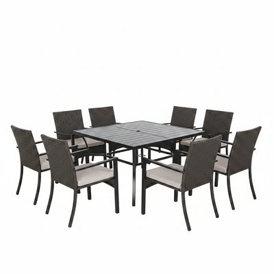 7-Piece Outdoor Patio Dining Set with Rattan Wicker Chairs, Beige Cushions & Rectangular Table