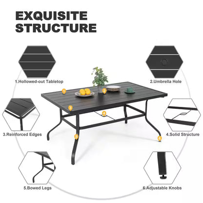 7-Piece Black Iron Outdoor Dining Set