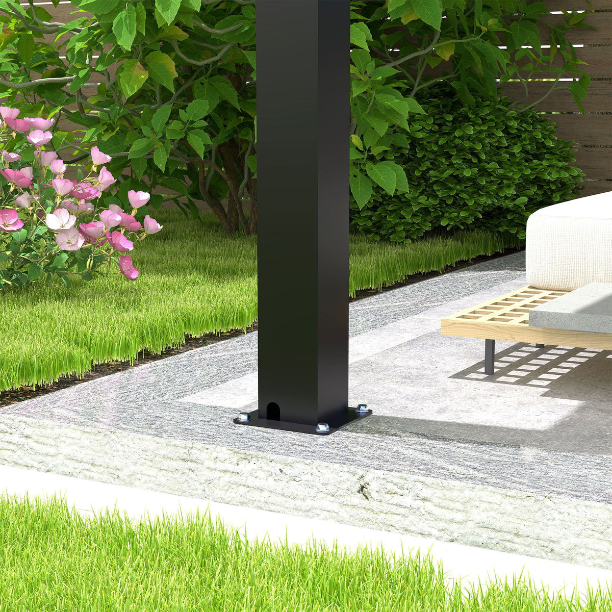 Black Louvered Pergola with Adjustable Roof, Integrated Drainage and Powder-Coated Aluminum Frame – 228 x 118 Inches