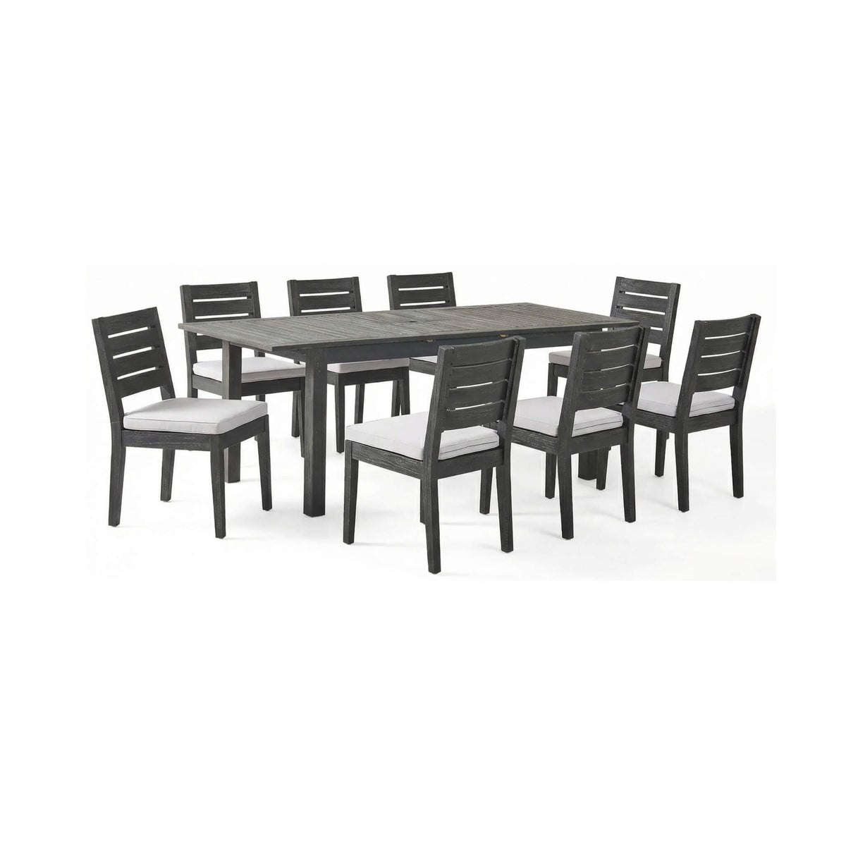 9-Piece Outdoor Dining Set with Extendable Acacia Wood Table and 8 Cushioned Chairs