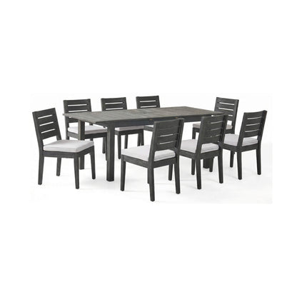 9-Piece Outdoor Dining Set with Extendable Acacia Wood Table and 8 Cushioned Chairs
