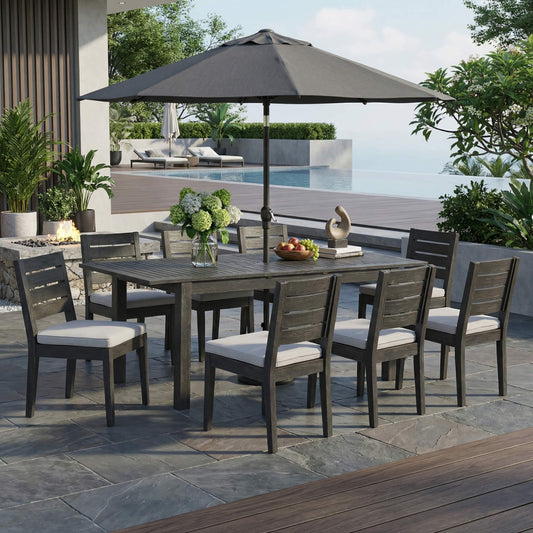 9-Piece Outdoor Dining Set with Extendable Acacia Wood Table and 8 Cushioned Chairs