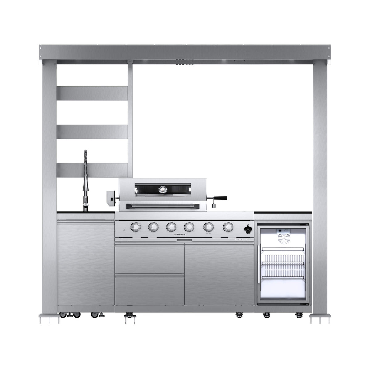 Amalfi 97-Inch 4-Burner Outdoor Kitchen Island with 72,000 BTU Grill, Wine Cooler, Rotisserie and Granite Countertops