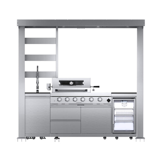 Amalfi 97-Inch 4-Burner Outdoor Kitchen Island with 72,000 BTU Grill, Wine Cooler, Rotisserie and Granite Countertops