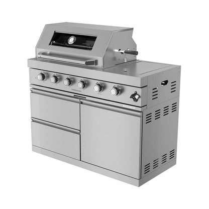 Amalfi 97-Inch 4-Burner Outdoor Kitchen Island with 72,000 BTU Grill, Wine Cooler, Rotisserie and Granite Countertops