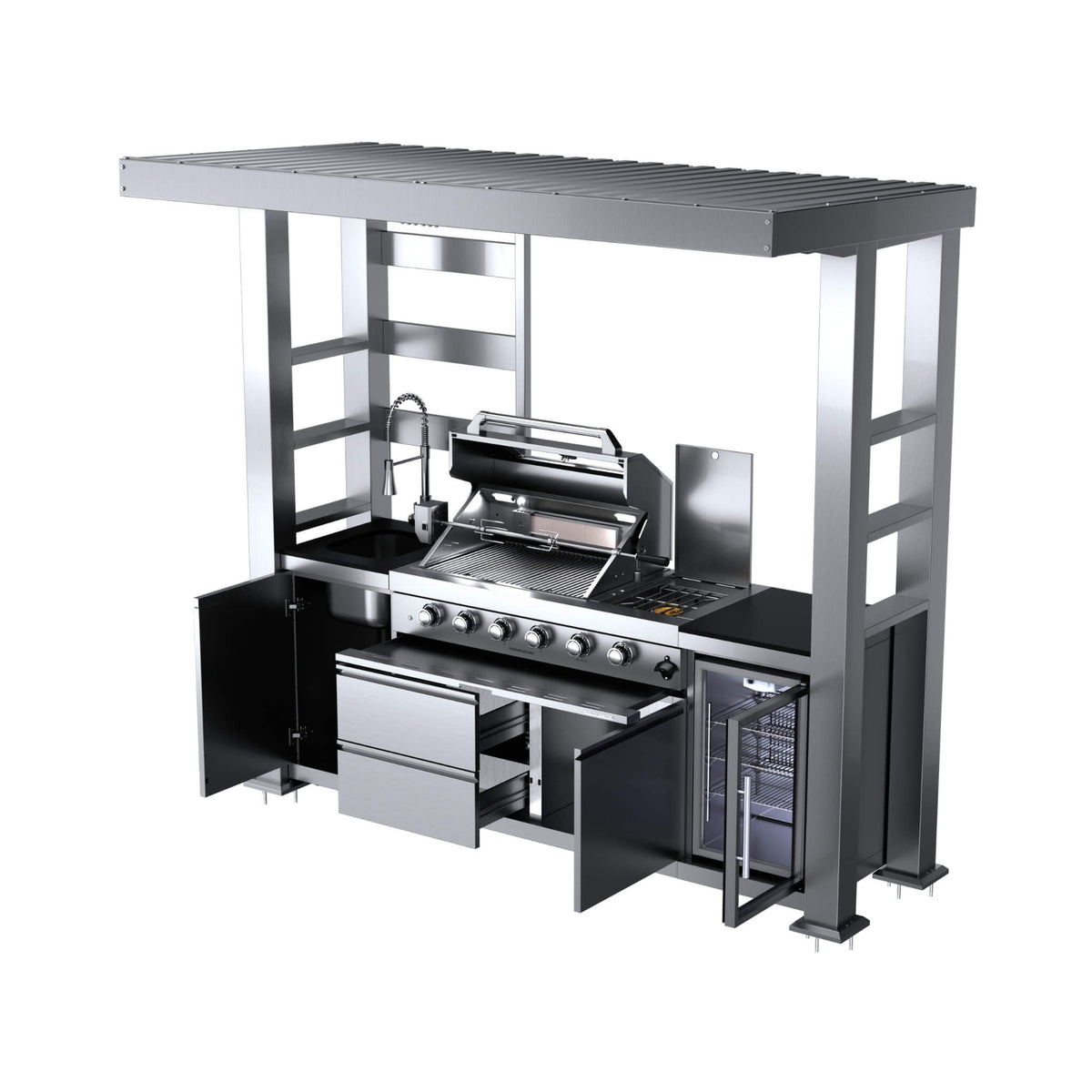 Amalfi 97-Inch 4-Burner Outdoor Kitchen Island with 72,000 BTU Grill, Wine Cooler, Rotisserie and Granite Countertops