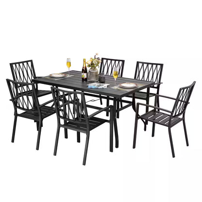 7-Piece Black Iron Outdoor Dining Set