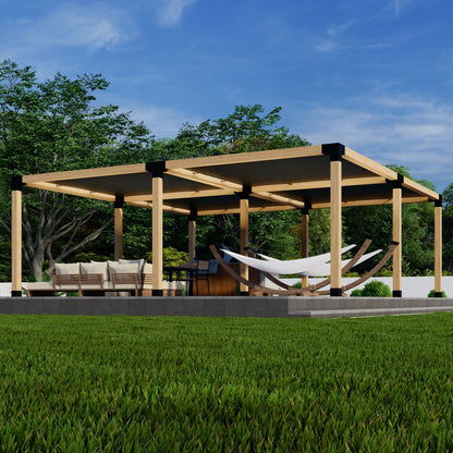Zen DIY Freestanding Pergola Kit with 4 Shade Canopies – Up to 24' x 24' – 4x4 or 6x6 Brackets
