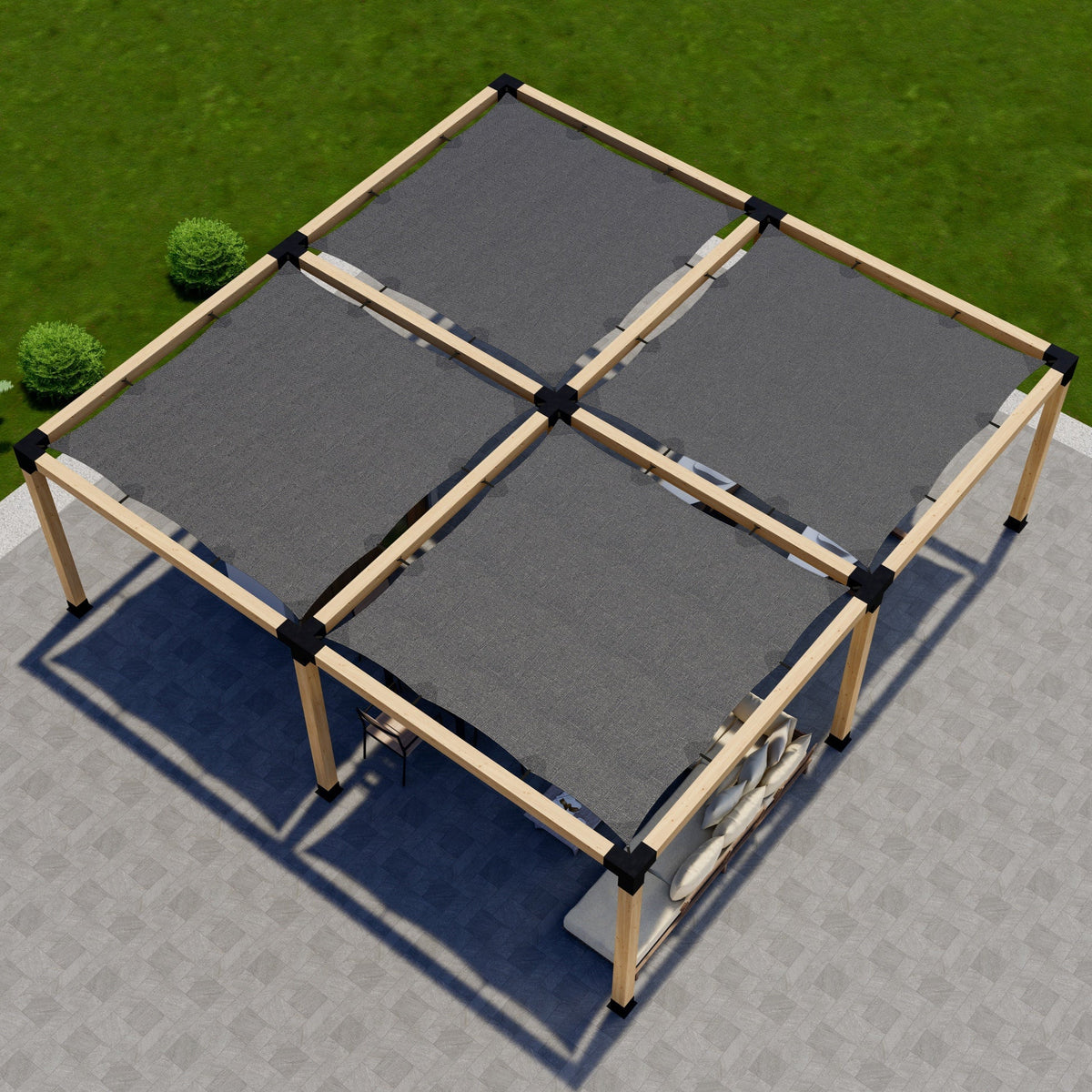 Zen DIY Freestanding Pergola Kit with 4 Shade Canopies – Up to 24' x 24' – 4x4 or 6x6 Brackets