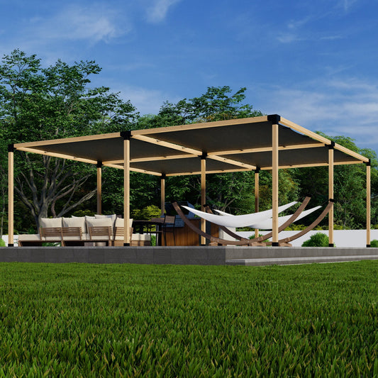 Zen DIY Freestanding Pergola Kit with 4 Shade Canopies – Up to 24' x 24' – 4x4 or 6x6 Brackets