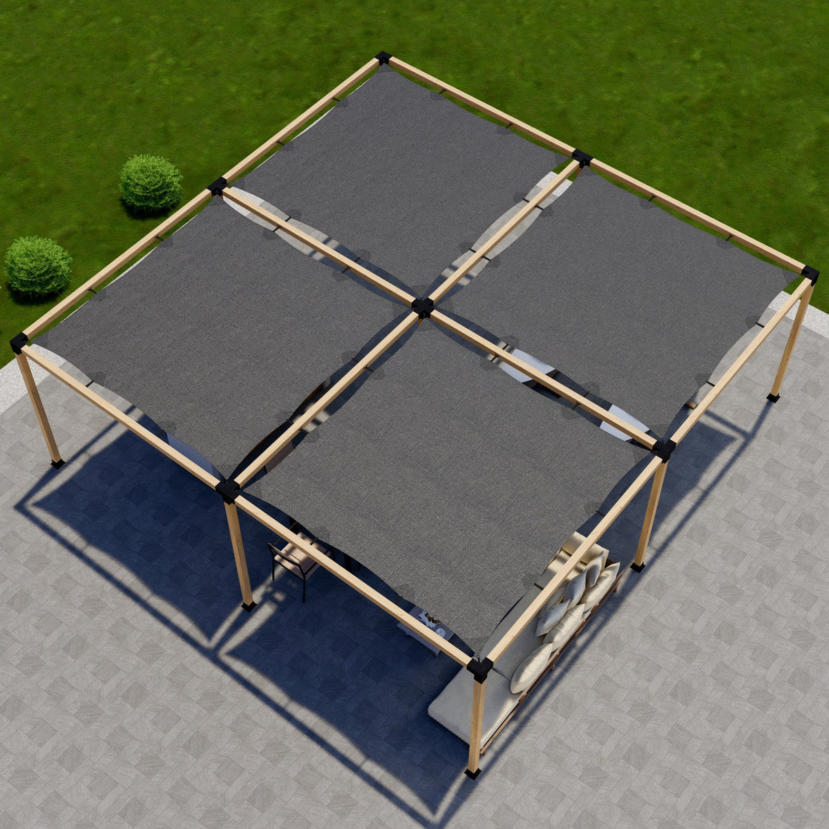Zen DIY Freestanding Pergola Kit with 4 Shade Canopies – Up to 24' x 24' – 4x4 or 6x6 Brackets