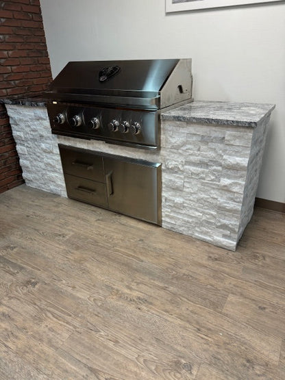 WPPO 12-Foot Modular Outdoor Kitchen Island with Natural Stone Sides and Granite Countertop