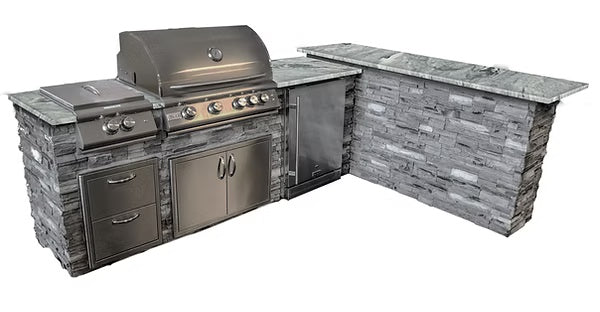 WPPO 12-Foot Modular Outdoor Kitchen Island with Natural Stone Sides and Granite Countertop