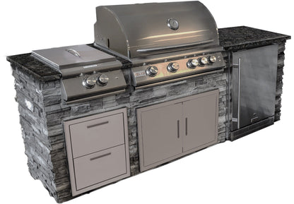 WPPO 12-Foot Modular Outdoor Kitchen Island with Natural Stone Sides and Granite Countertop