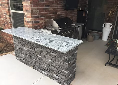 WPPO 12-Foot Modular Outdoor Kitchen Island with Natural Stone Sides and Granite Countertop