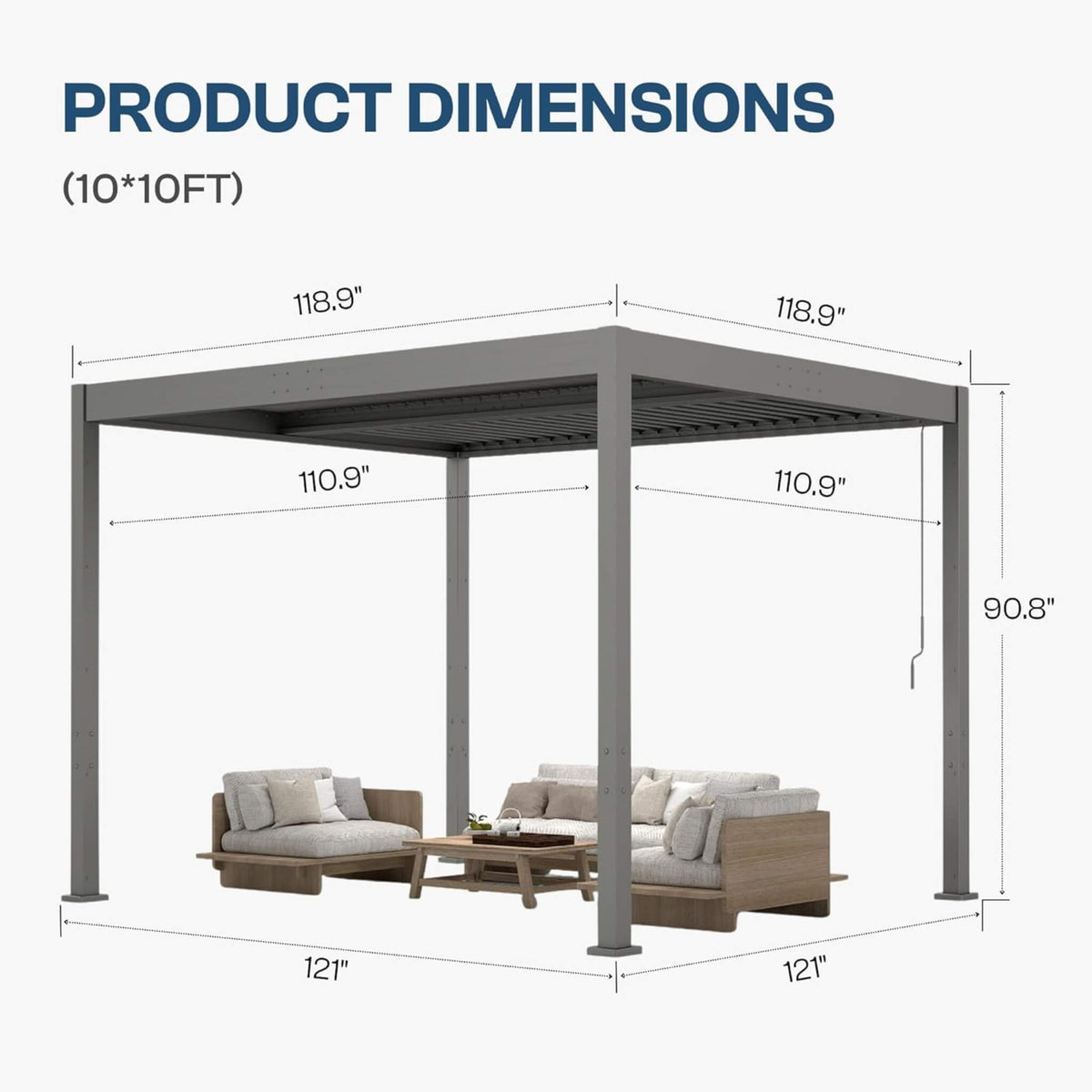 Aluminum Louvered Pergola Kit with Adjustable Roof and Integrated Drainage