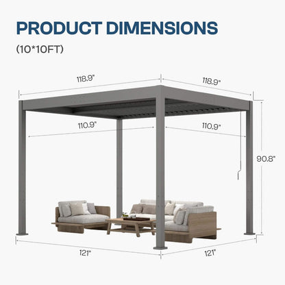 Aluminum Louvered Pergola Kit with Adjustable Roof and Integrated Drainage