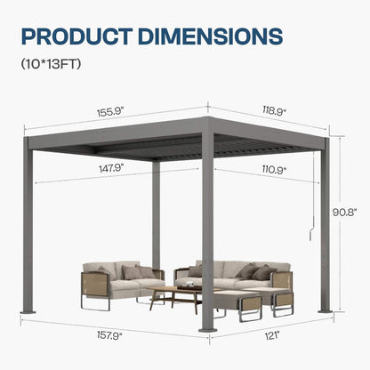 Aluminum Louvered Pergola Kit with Adjustable Roof and Integrated Drainage