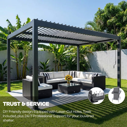 Aluminum Louvered Pergola Kit with Adjustable Roof and Integrated Drainage