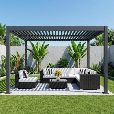 Aluminum Louvered Pergola Kit with Adjustable Roof and Integrated Drainage