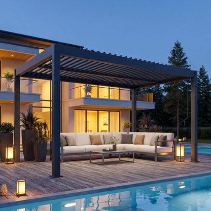 Aluminum Louvered Pergola Kit with Adjustable Roof and Integrated Drainage