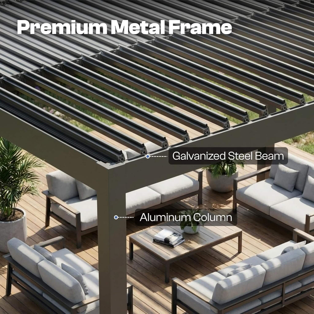 Aluminum Louvered Pergola Kit with Adjustable Roof and Integrated Drainage