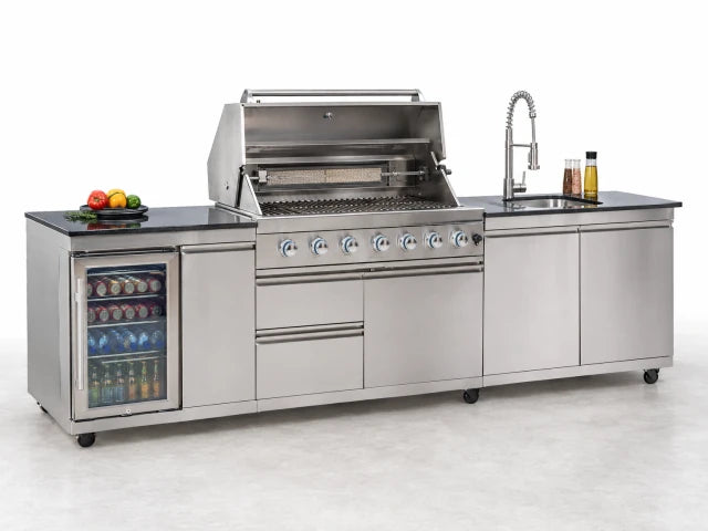 Outdoor Kitchen Island Built for Complete Outdoor Cooking, 98 Inch Modular Design, 72000 BTU 4-Burner Grill