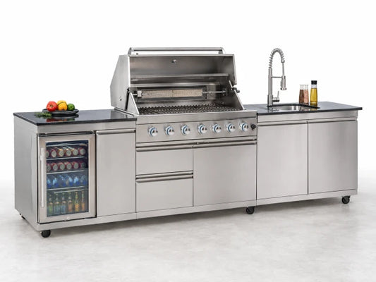 Outdoor Kitchen Island Built for Complete Outdoor Cooking, 98 Inch Modular Design, 72000 BTU 4-Burner Grill