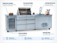 Outdoor Kitchen Island Built for Complete Outdoor Cooking, 98 Inch Modular Design, 72000 BTU 4-Burner Grill — product view 3