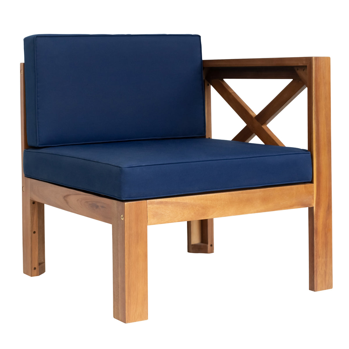 5-Piece Hardwood Outdoor Patio Sectional Sofa Set with Blue Cushions and X-Back Design