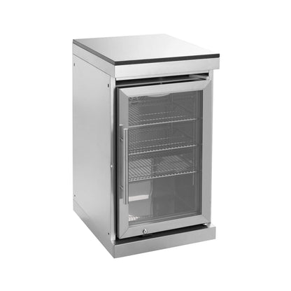 Castelle Flame Capri 96-Inch 6-Burner Outdoor Kitchen Island with 85,000 BTU Grill, ONRUN Refrigerator and Black Granite Countertops