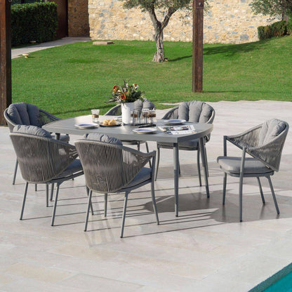 Dark Gray 7-Piece Aluminum and Woven Rope Outdoor Dining Set with Cushions and 2.76 In. Umbrella Hole