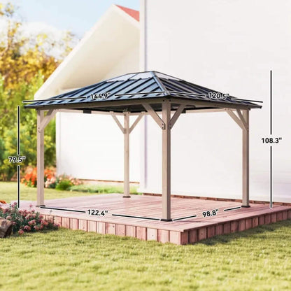 8x10 Heavy-Duty Fir Wood Hardtop Gazebo with Galvanized Steel Roof and Ceiling Hooks