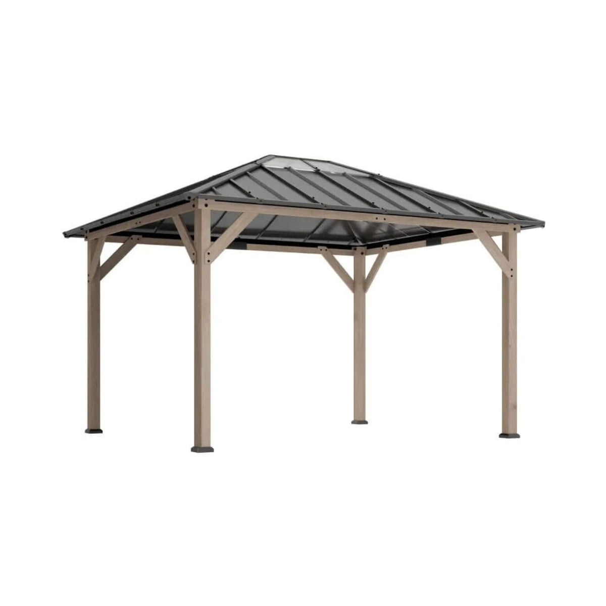8x10 Heavy-Duty Fir Wood Hardtop Gazebo with Galvanized Steel Roof and Ceiling Hooks