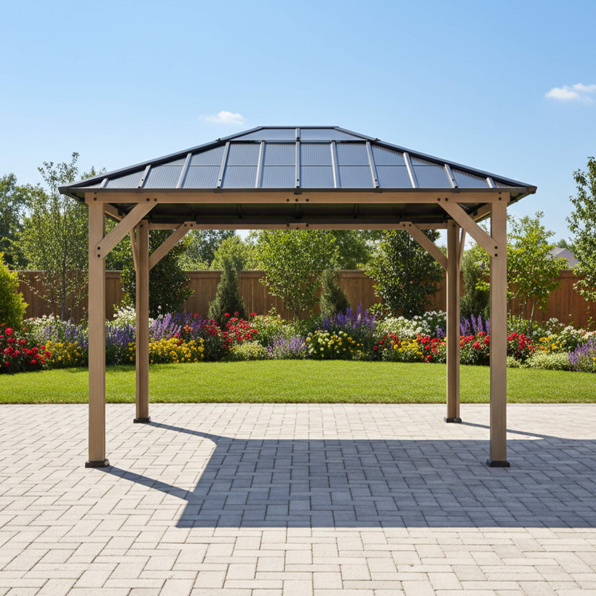 8x10 Heavy-Duty Fir Wood Hardtop Gazebo with Galvanized Steel Roof and Ceiling Hooks