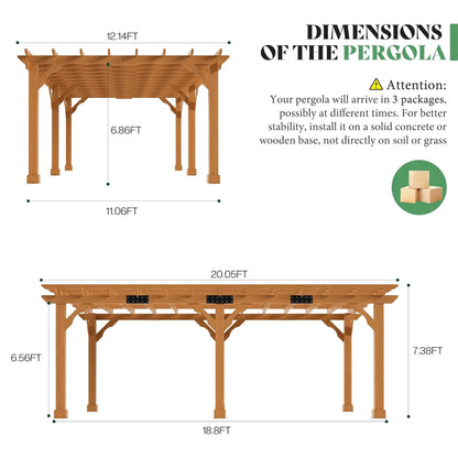 Large Outdoor Solid Cedar Wood Pergola Kit with Slatted Roof