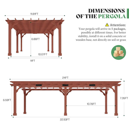 Large Outdoor Solid Cedar Wood Pergola Kit with Slatted Roof