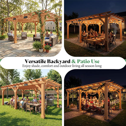 Large Outdoor Solid Cedar Wood Pergola Kit with Slatted Roof