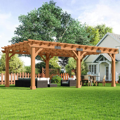 Large Outdoor Solid Cedar Wood Pergola Kit with Slatted Roof